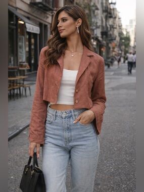 Savannah Morrow Cropped Jacket XS Brown Tailored Minimalist NWT